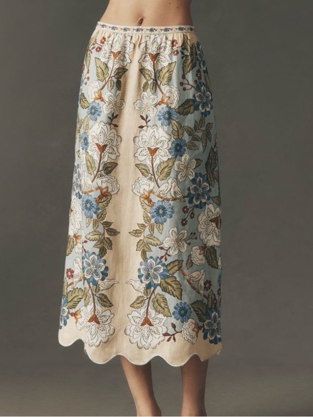 NWT FARM Rio Garden Scarf Blue Linen Midi Skirt S - Picture 14 of 16